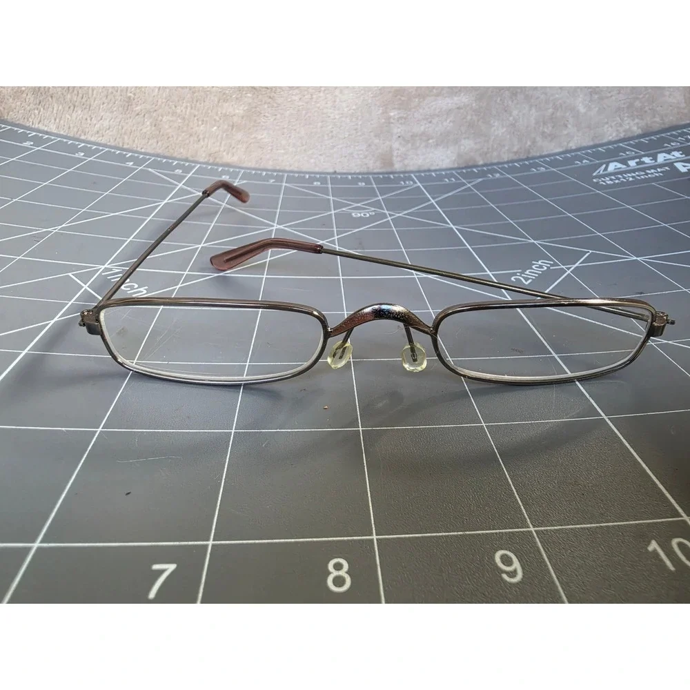 Vintage Slim Metal Frame Reading Glasses with Orange Mottled Hard Clip Case